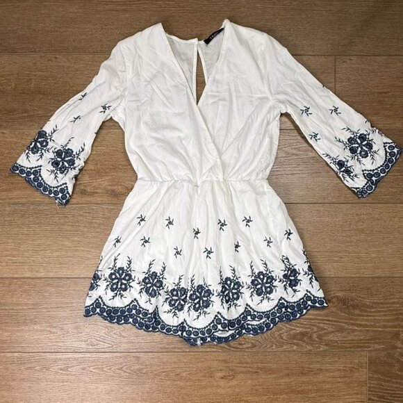 Trac Pants - TRAC Women's Embroidered Cover-Up Romper White/Navy Sz M Summer Beach